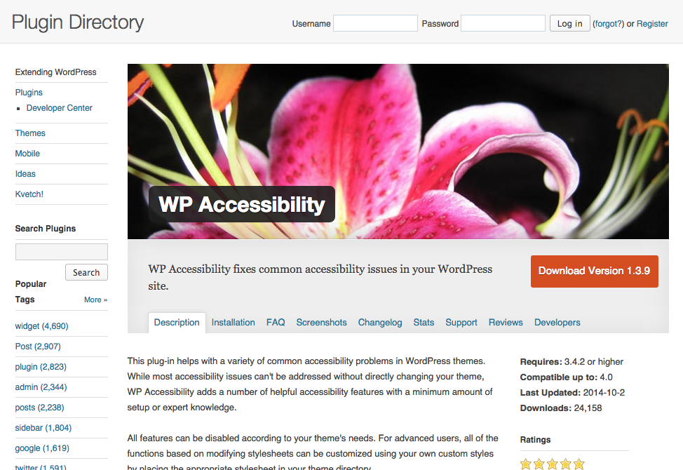 Screenshot of the WP Accessibility Plugin